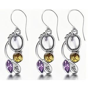 Silver Drop Earring Multi Gems