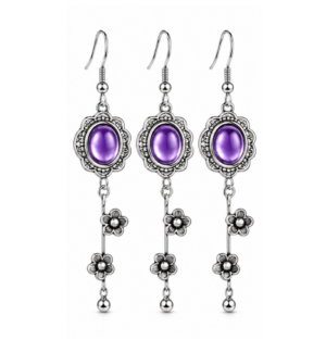 Silver Drop Purple Stone Small Flowers