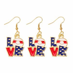 Three USA flag LOVE dangle earrings