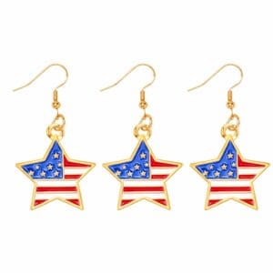 Three American flag star dangle earrings