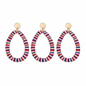 Three red, white, and blue striped teardrop earrings