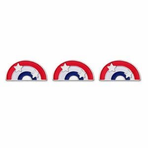 Three red white blue semicircle badges with stars