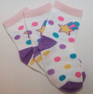 Three colorful polka-dot toddler ankle socks