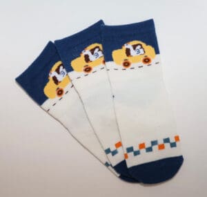 Baby socks with yellow car design