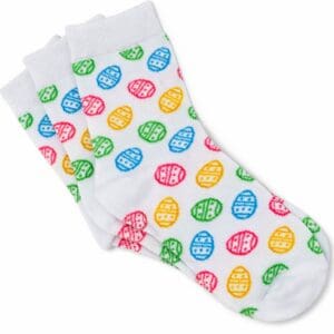 White socks with colorful Easter egg print