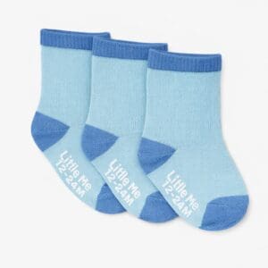 Three light blue baby socks