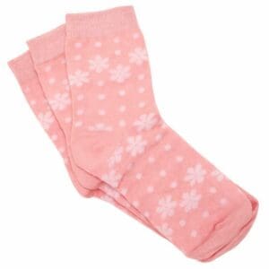 Pair of pink socks with white flowers